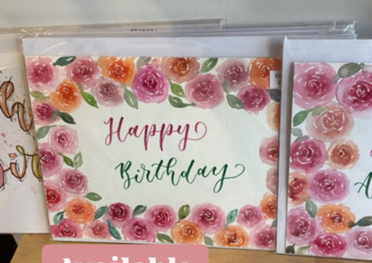 Happy Birthday Card Watercolour Roses Border
