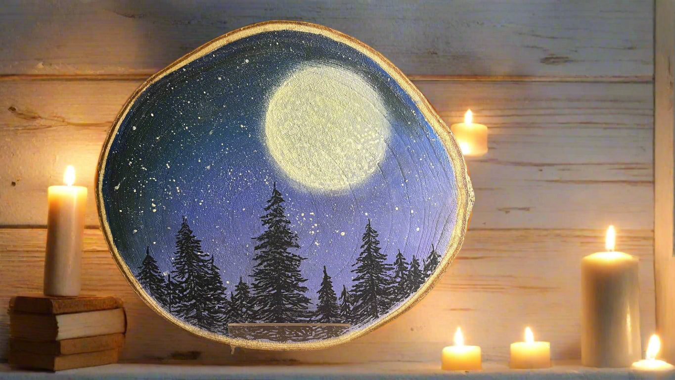 Painted Night Sky on Wood Slice