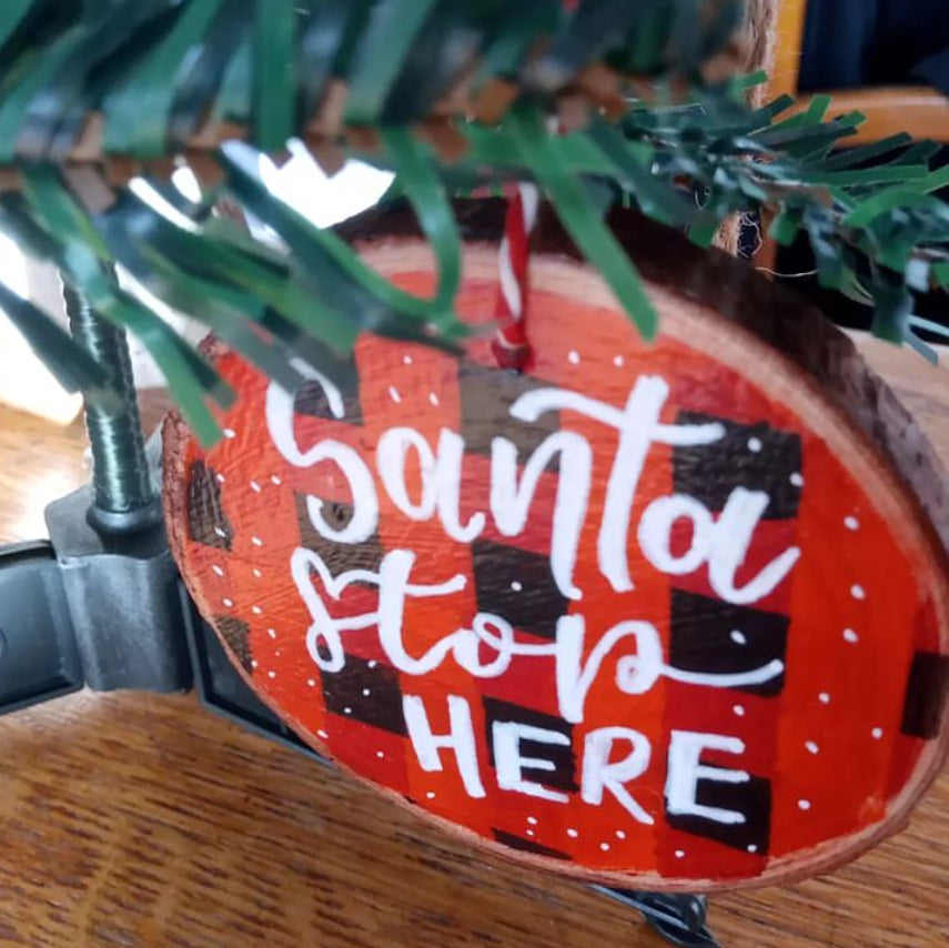Buffalo Check Christmas Wood Slice Decoration