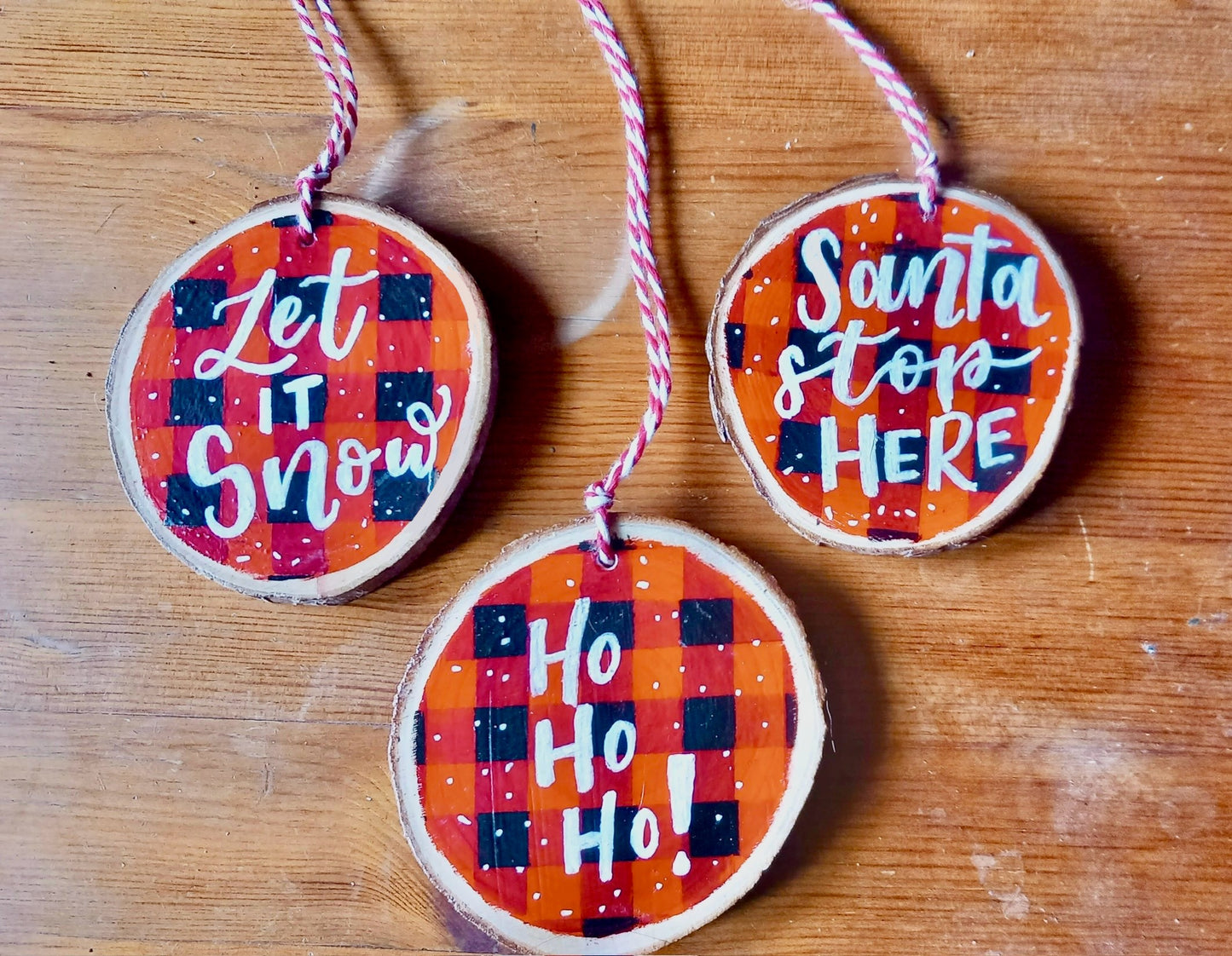 Buffalo Check Christmas Wood Slice Decoration