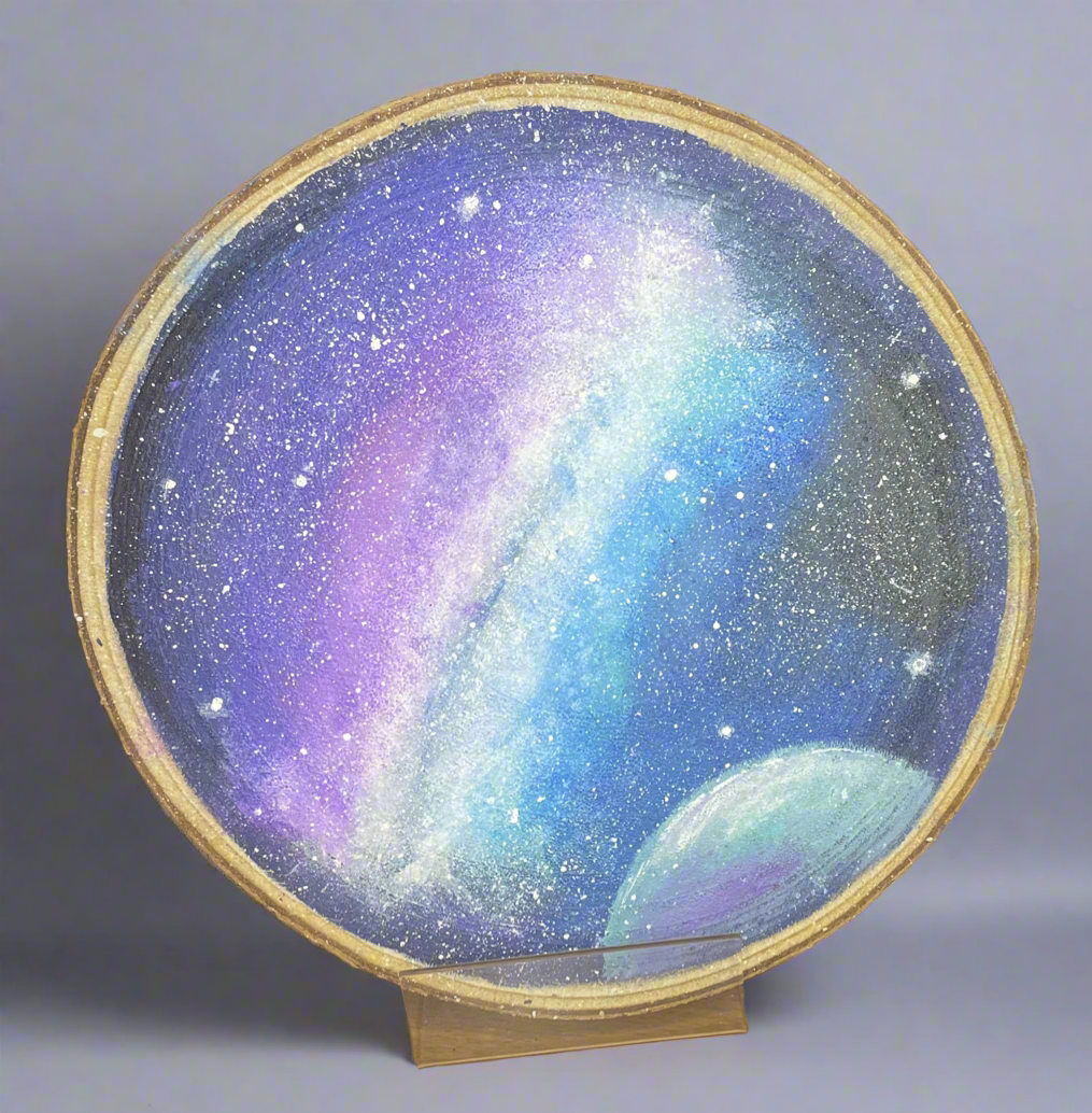 Galaxy Painting on Large Wood Slice