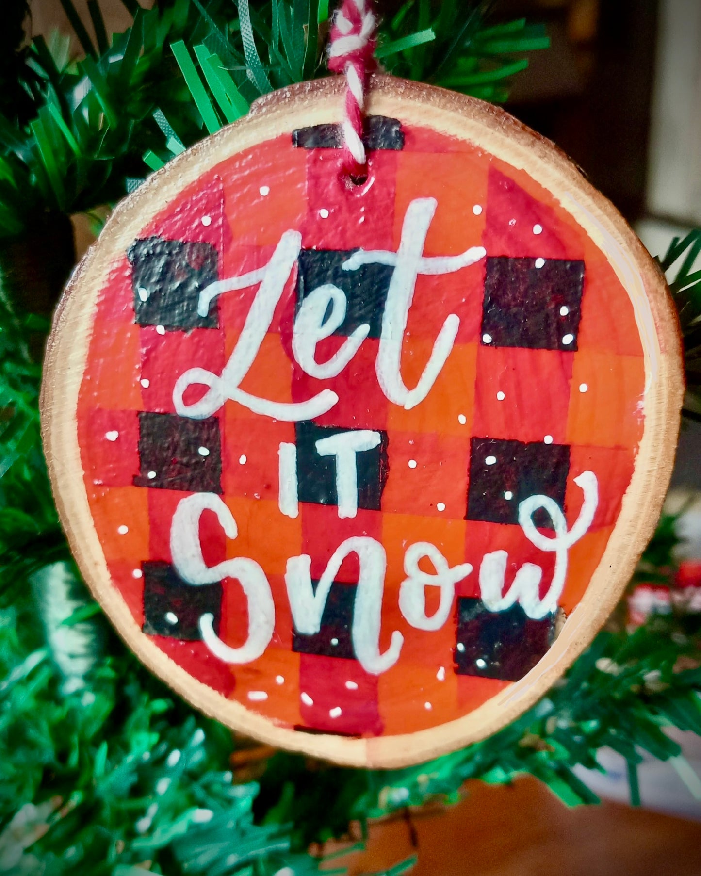 Buffalo Check Christmas Wood Slice Decoration
