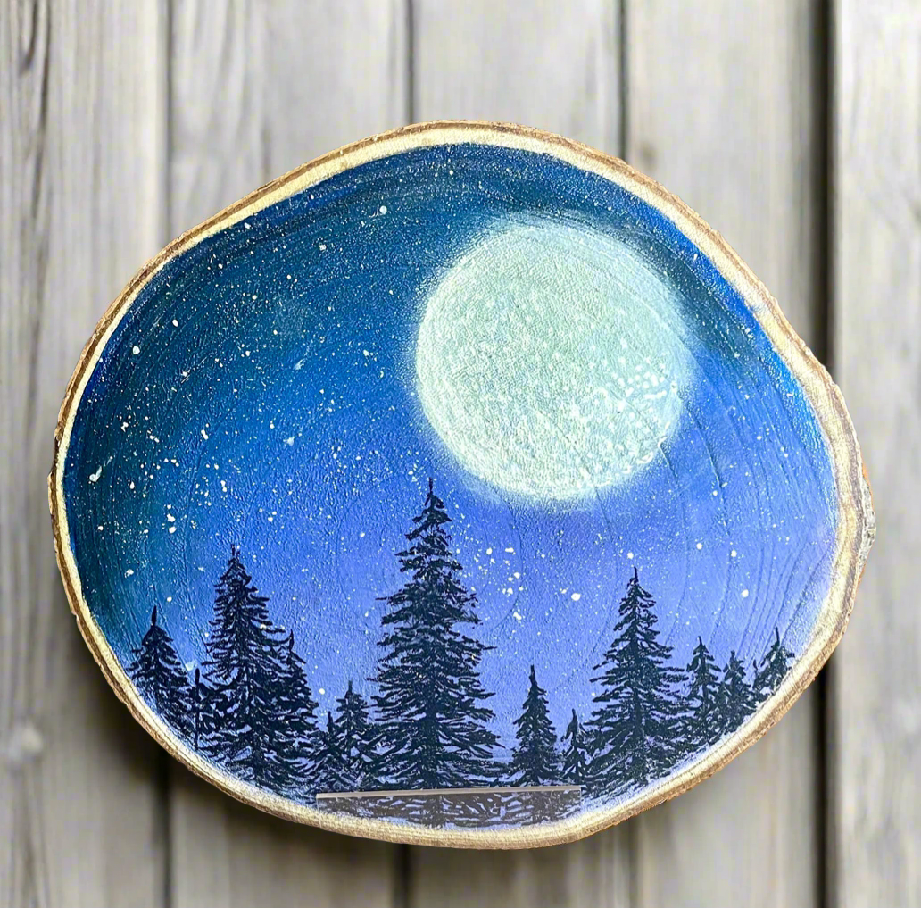 Painted Night Sky on Wood Slice