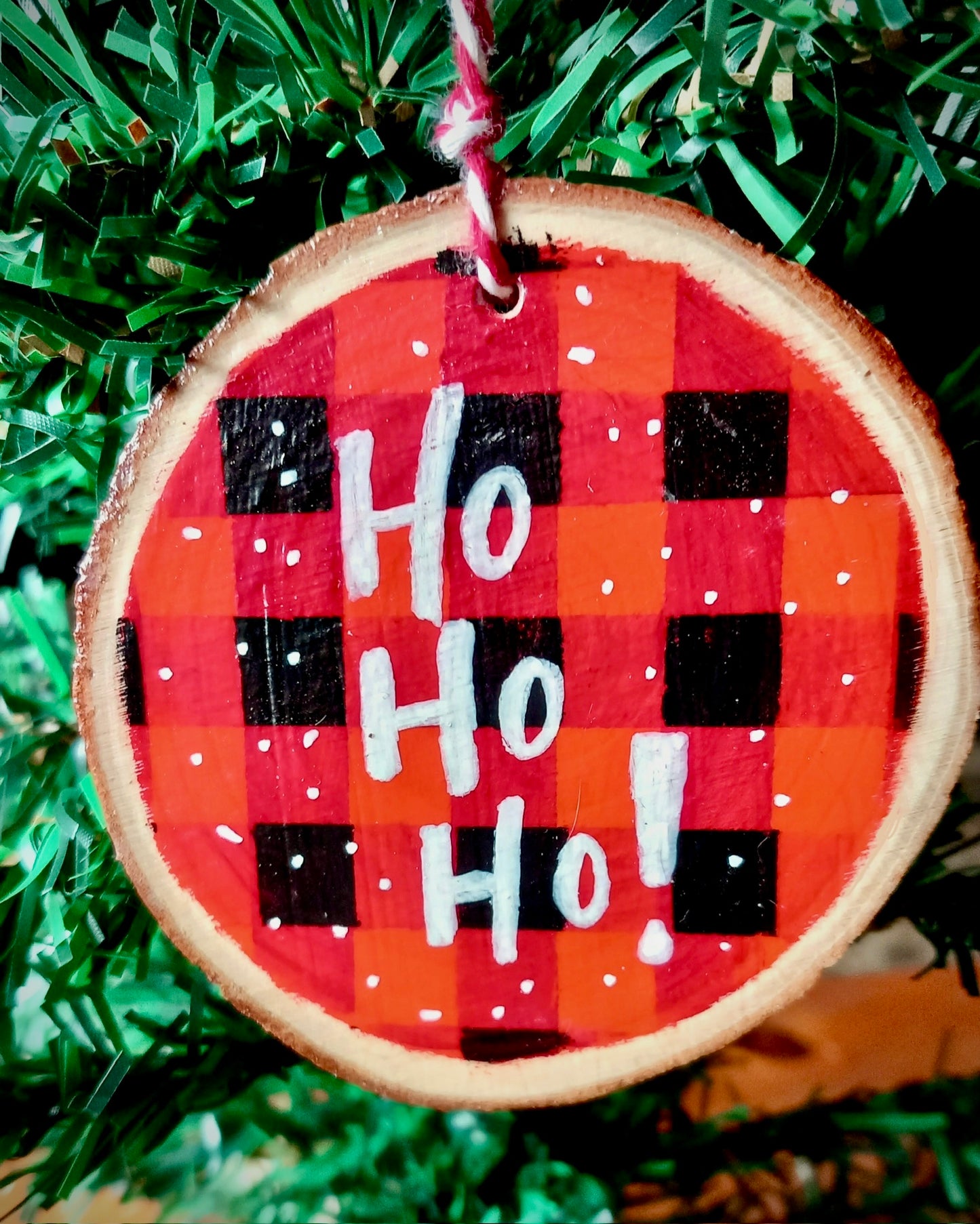 Buffalo Check Christmas Wood Slice Decoration