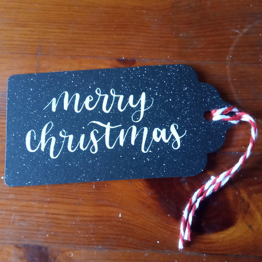 Merry Christmas Gift Tag - Gold or White on Black Card