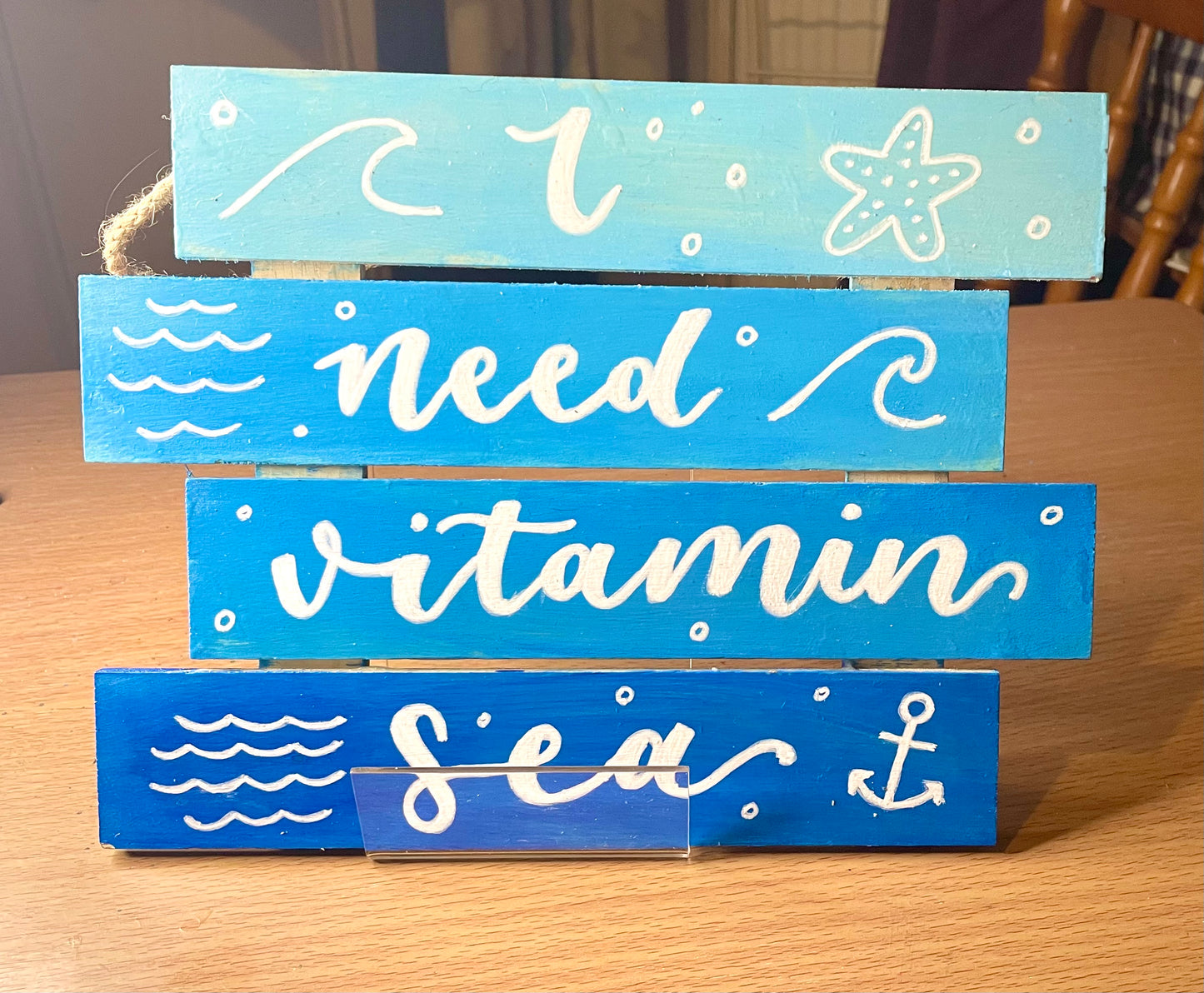 I Need Vitamin Sea Handlettered Wooden Sign
