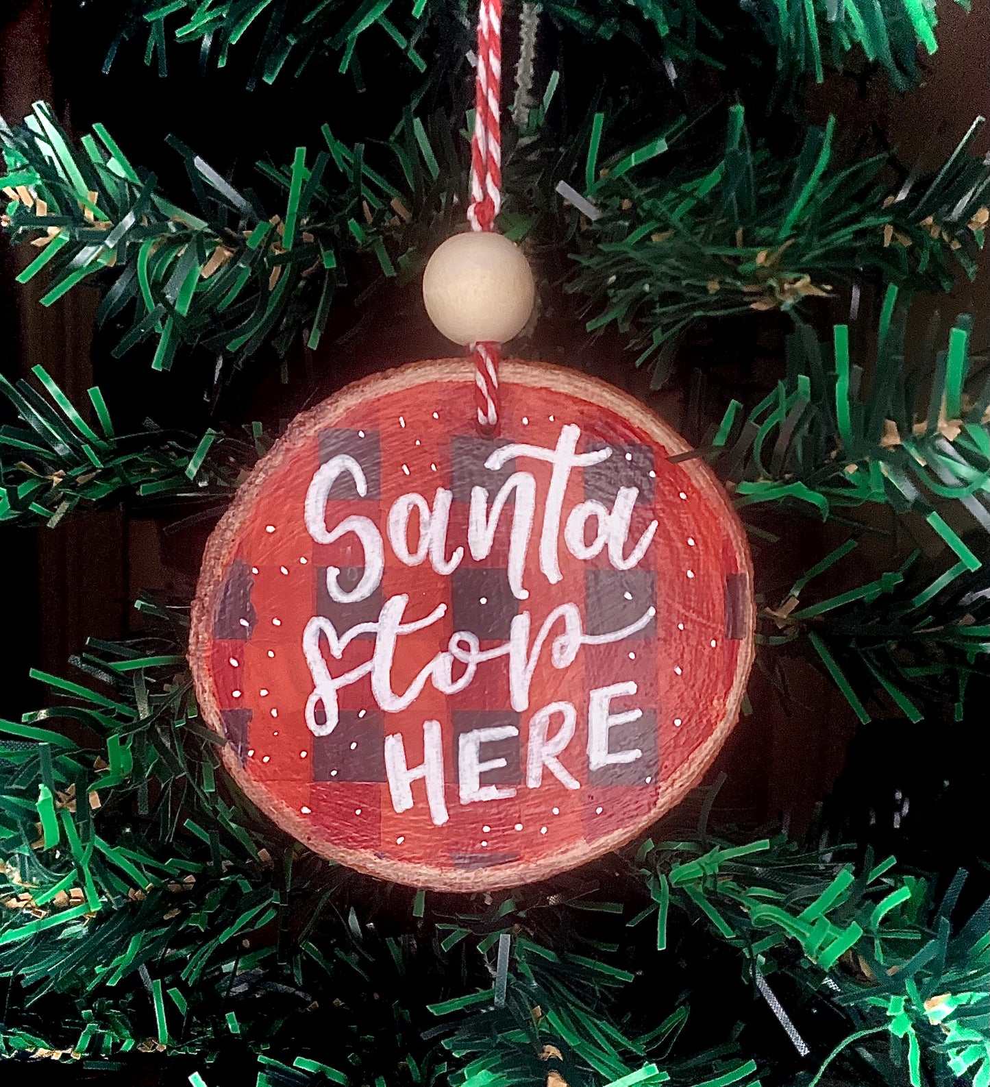 Buffalo Check Christmas Wood Slice Decoration