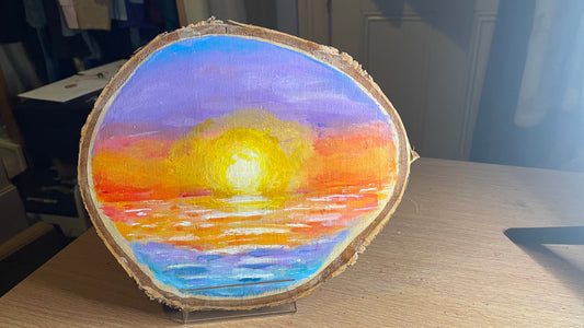 Sunset Seascape Painting on Wood Slice