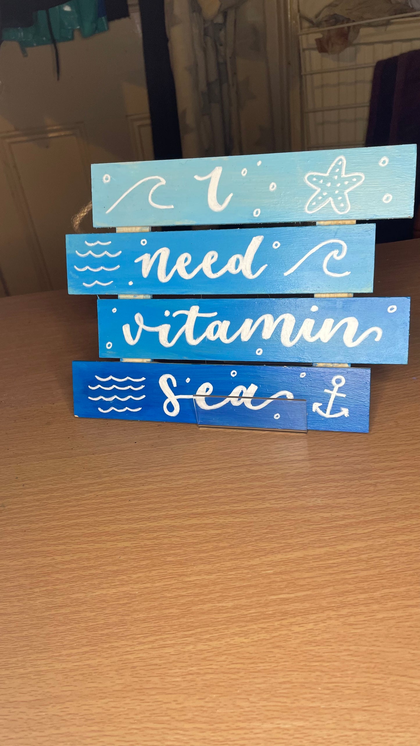 I Need Vitamin Sea Handlettered Wooden Sign