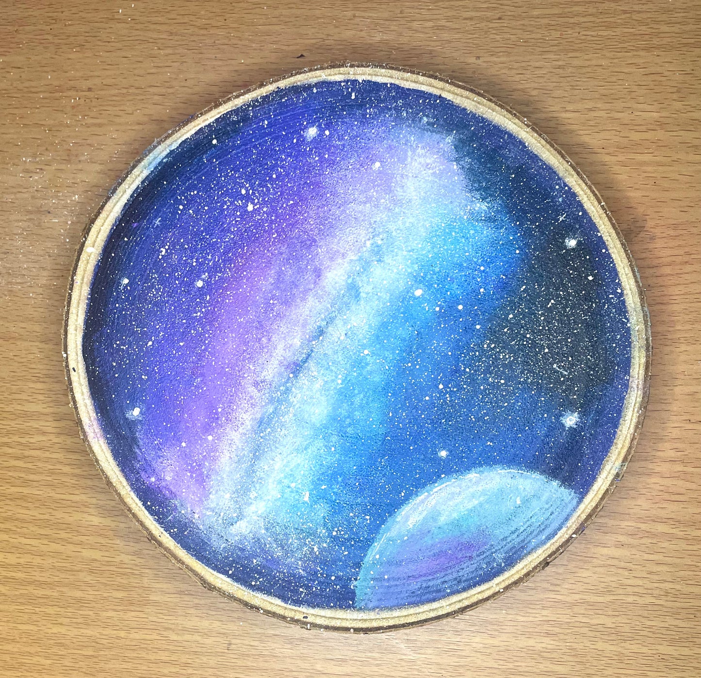 Galaxy Painting on Large Wood Slice